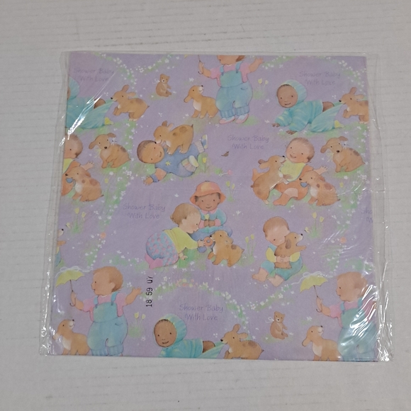 Vintage Hallmark Gift Wrap Baby Shower Infants Puppies Lot of 5 NIP USA - Picture 7 of 8